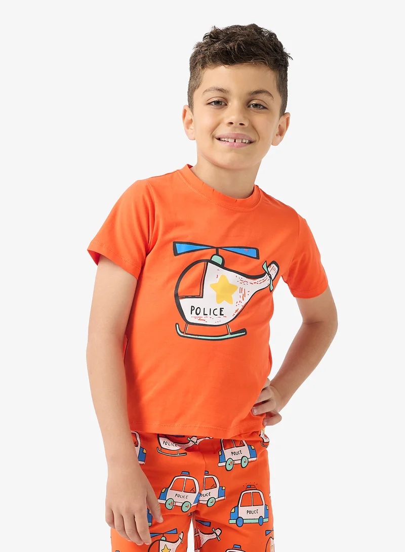 Pinata  Orange Helicopter Print Short Pyjamas for Men | Best Price UAE